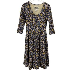 Effies Heart Navy Blue Acorn Print Fit and Flare Jersey Dress WOMEN Medium RETRO